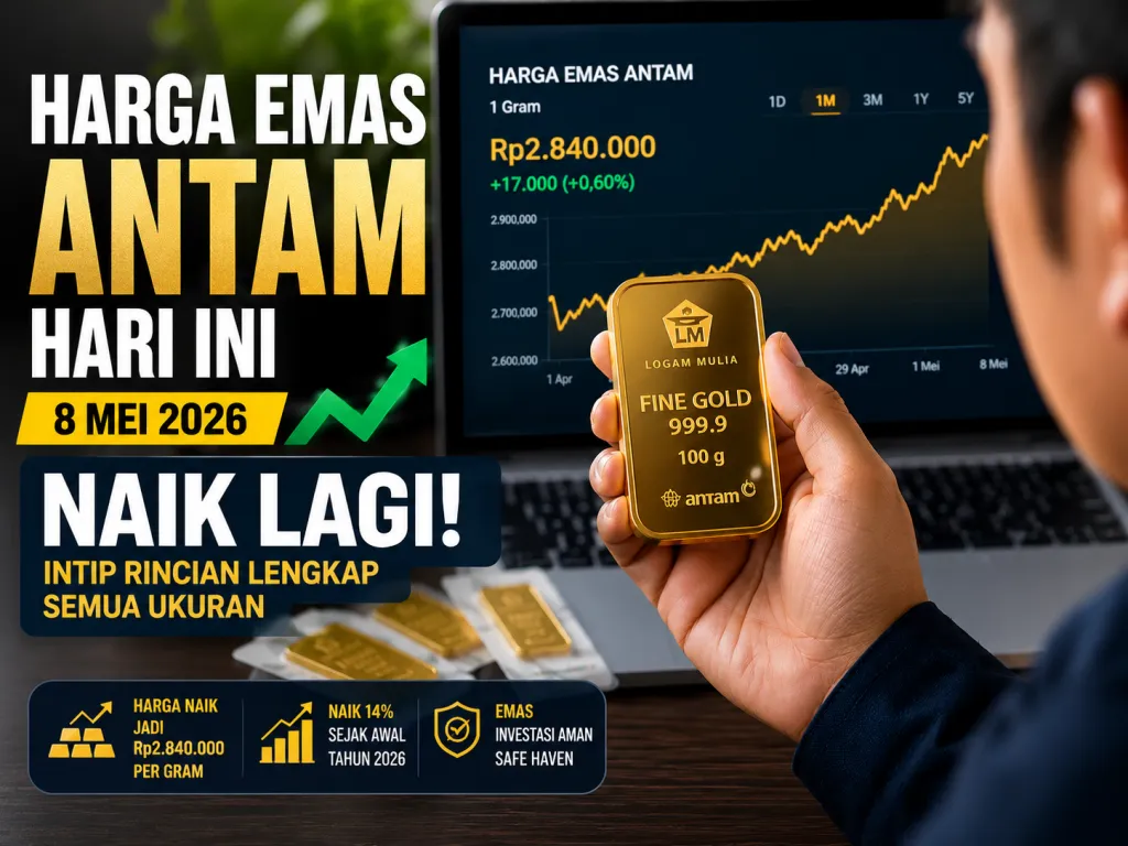 Harga Emas Antam Hari Ini 8 Mei 2026: Naik Lagi, Intip Rincian Lengkap Semua Ukuran